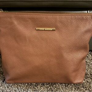 Steve Madden Brown Pebble Leather Clutch With Gold Accents Interior Pockets